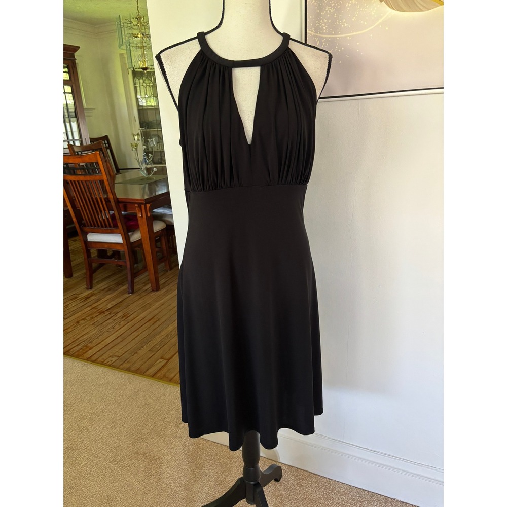 White House Black Market Black Halter Dress Sz 10 Pleated A-Line Cocktail